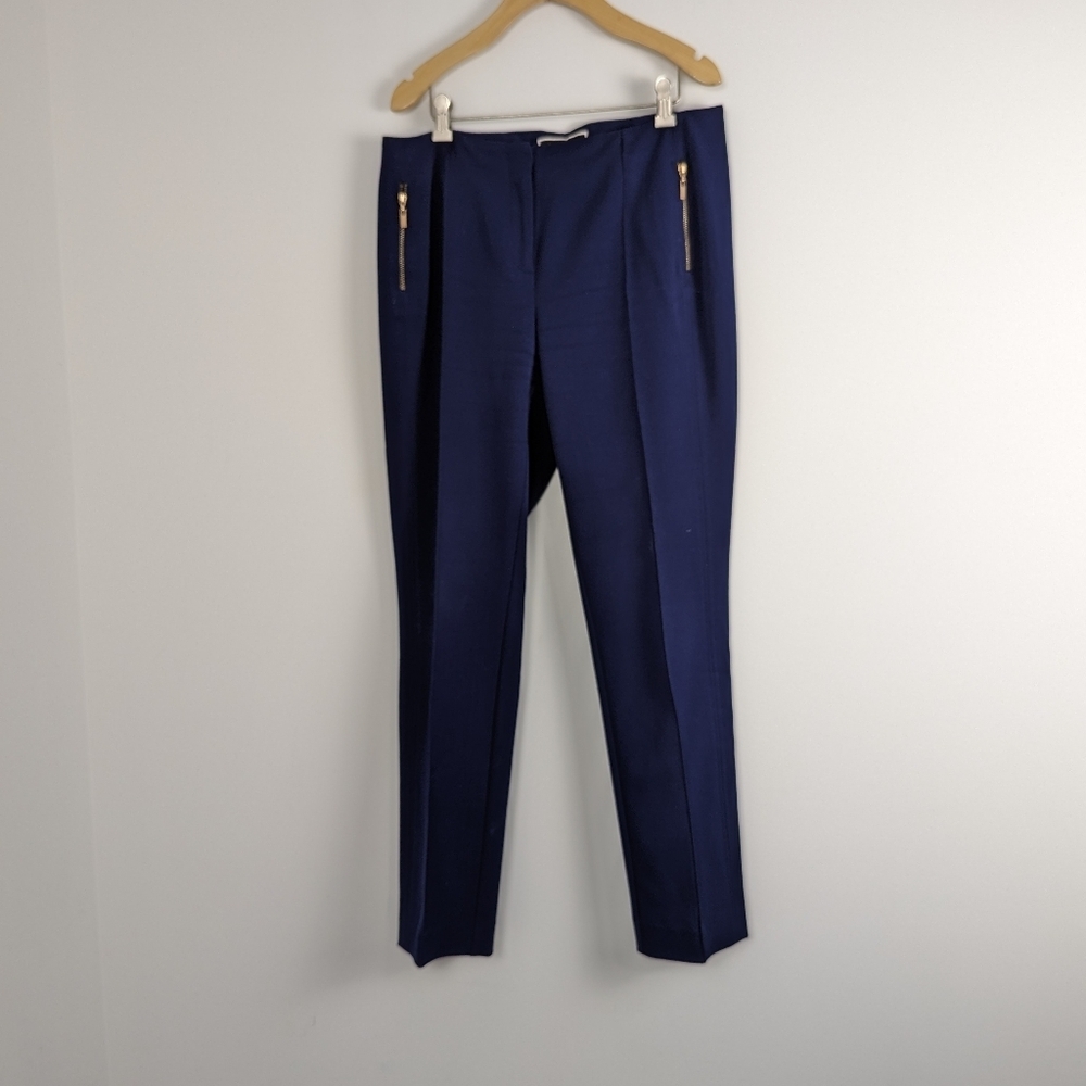Women's Melanie Lyne Navy Ankle Pants Gold Zip Detail Size 8 Business Casual